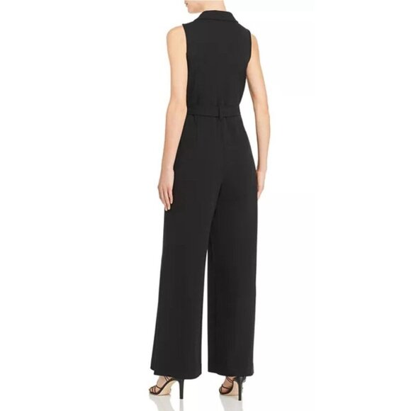 Nanette Lepore Womens Sleeveless Wide Leg V Neck Collared Jumpsuit Black Size 14 - Picture 2 of 7